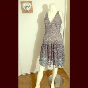 DRESS THE POPULATION COCKTAIL DRESS W/LACE OVERLAY